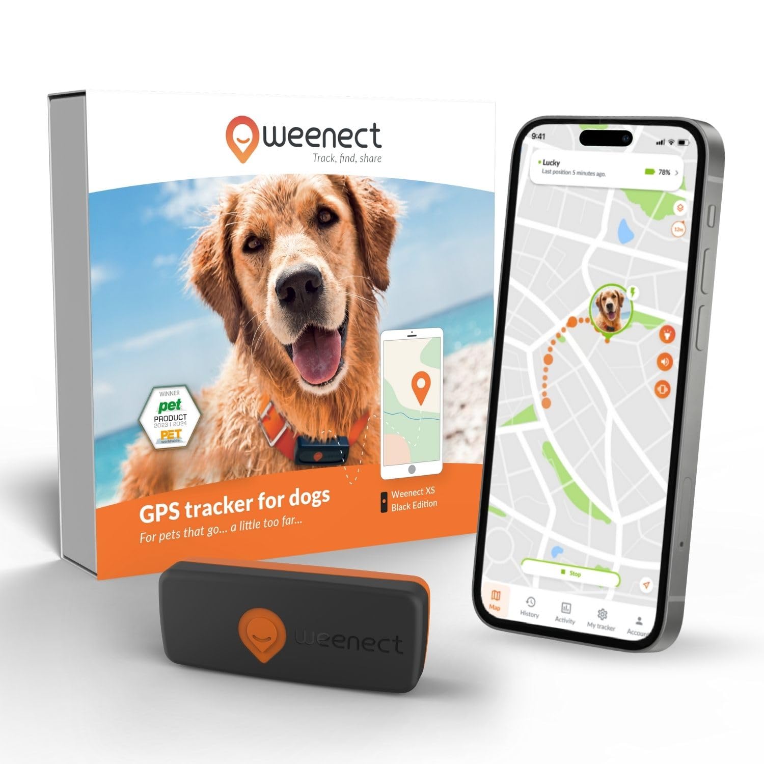 Weenect Dog XS - GPS Tracker for Dogs | Real-time GPS Tracking | Waterproof | Smallest Model on The Market | Operates with a Subscription