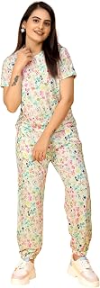 Bhulax Women's Printed Polyester Nightsuit Set, Stretchable Night Suit and Gym Outfit with Side Pockets Price In India