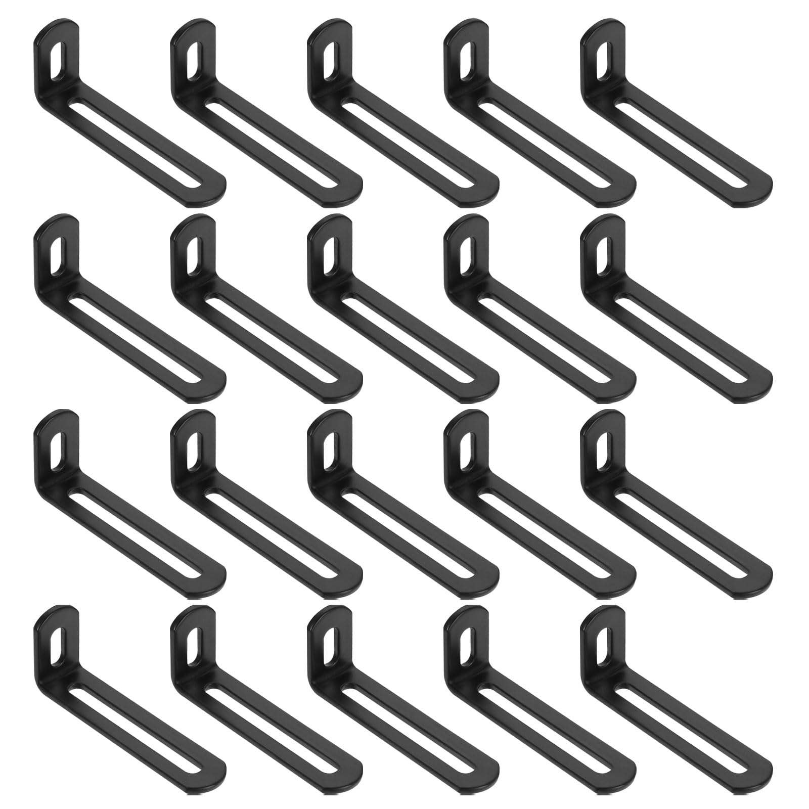 sourcing map 20 Pcs Adjustable Right Angle Brackets, Slotted L-Shape Corner Bracket 80mm, 90 Degree Steel l Bracket Support for Shelves, Wood Furniture Construction, Black
