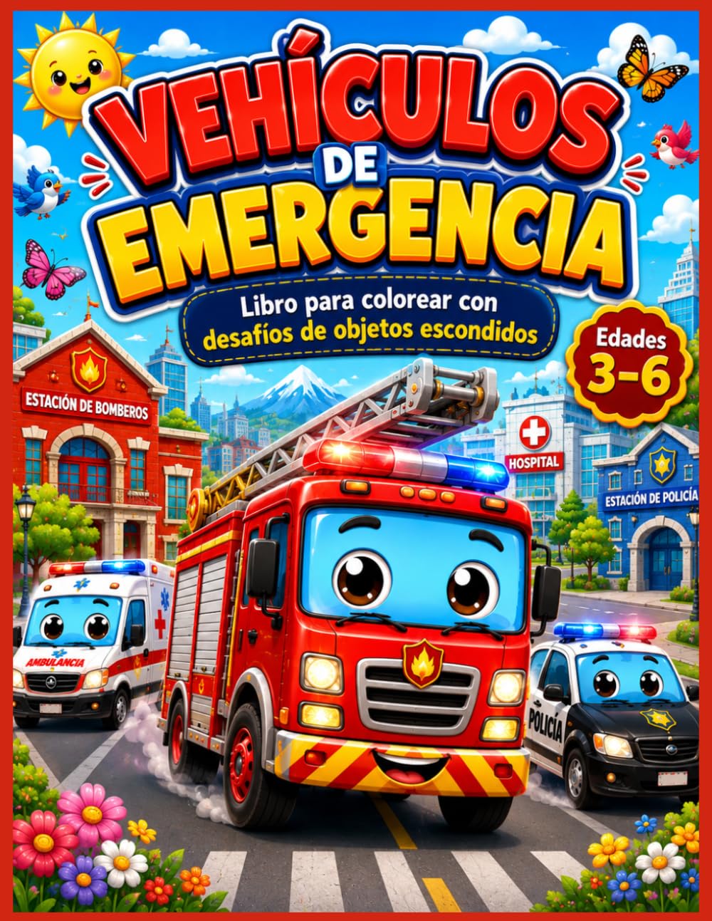 Vehículos de Emergencia: Libro para colorear con desafíos de objetos escondidos
