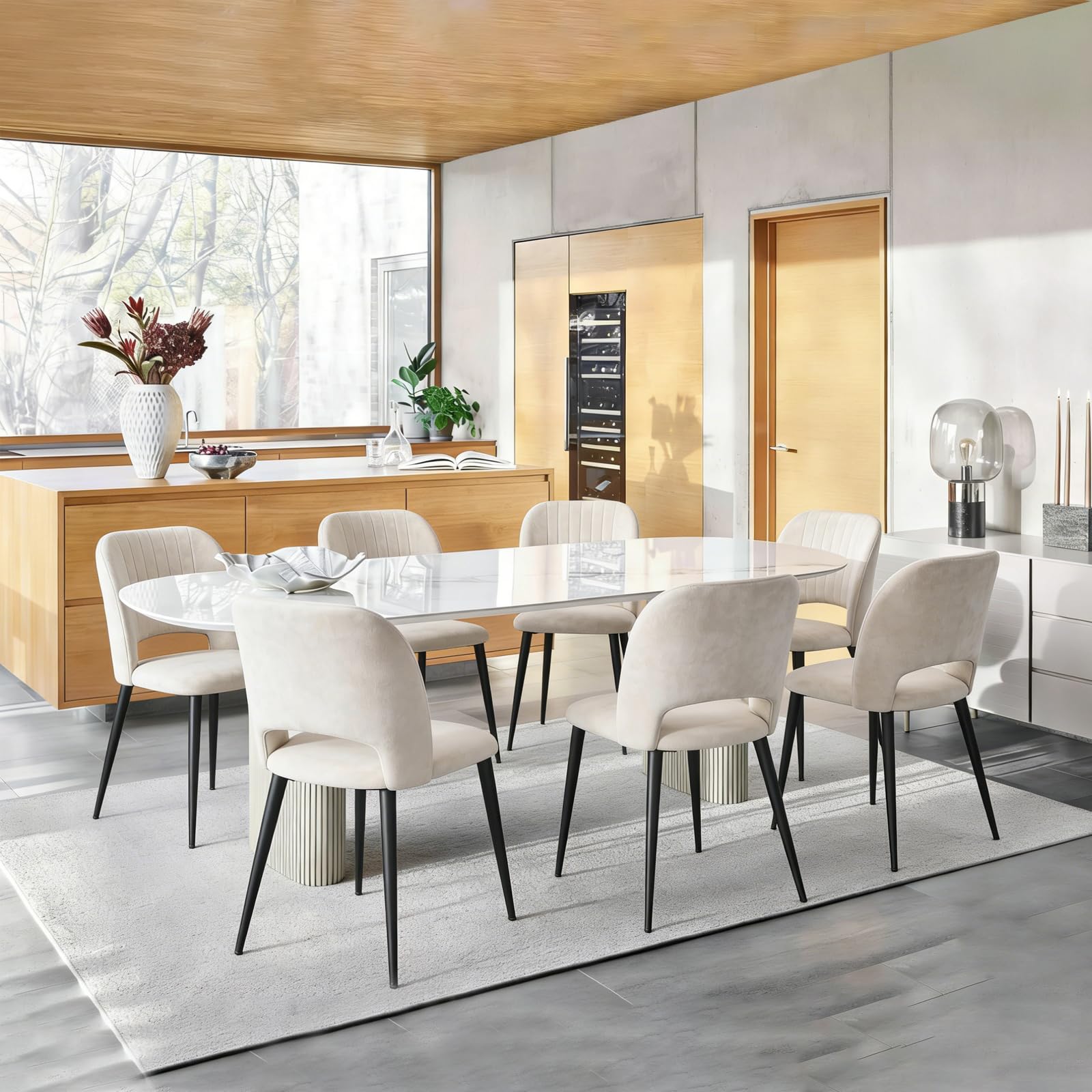 Set di 6 Sedia da Pranzo in Velluto Sedie da Cucina Sedie imbottite con schienale gambe in metallo per Sala da pranzo, Soggiorno Cucina Beige