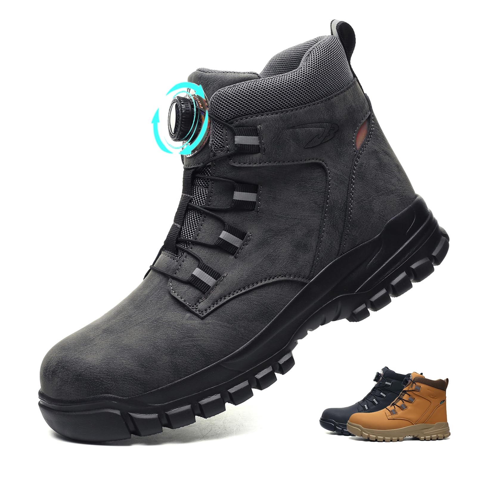 Buty ochronne Mężczyźni Kobiety Wodoodporne Wysokie Lekkie buty robocze ze stalowymi noskami antypoślizgowe buty robocze, Szary, 44 EU
