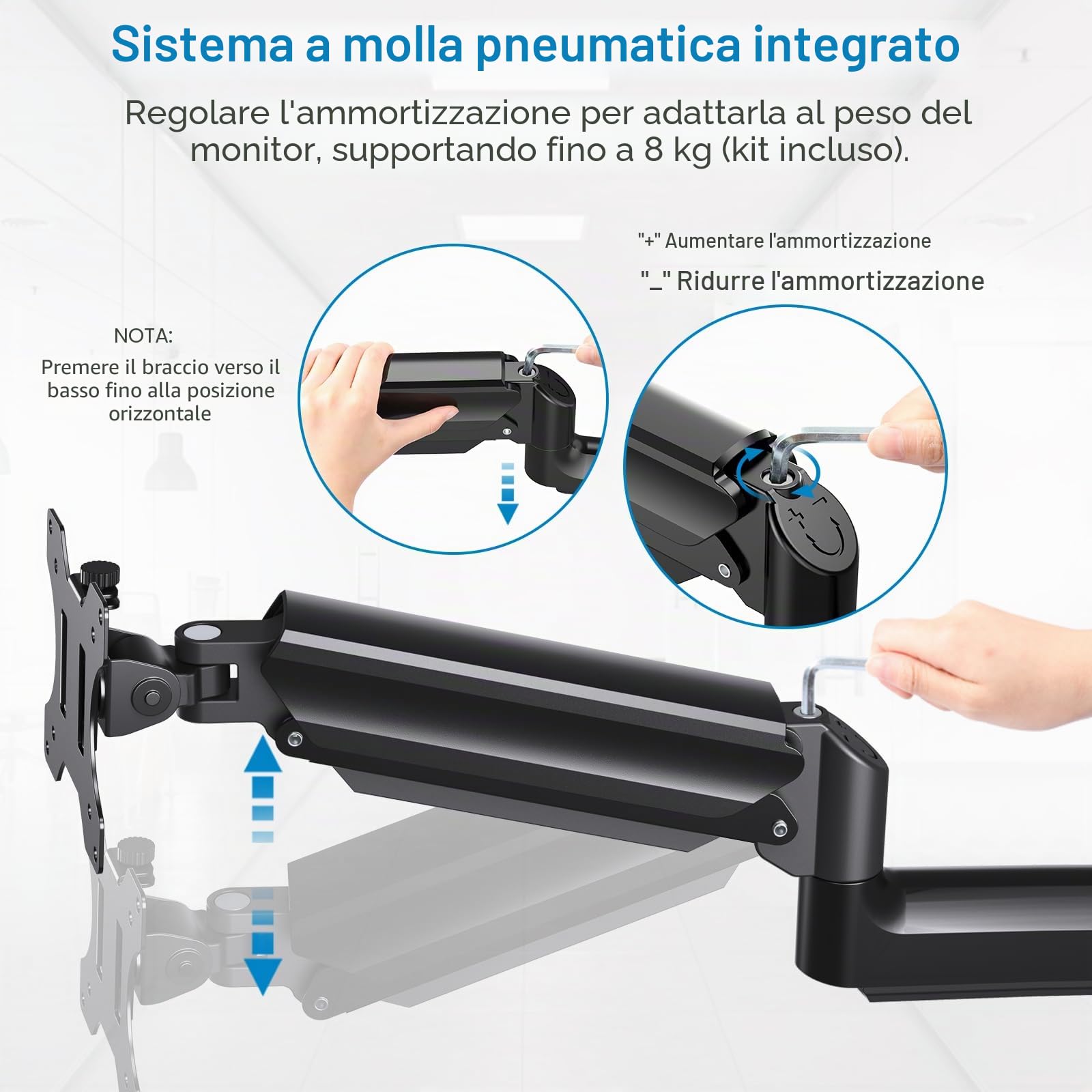 HUANUO Supporto da parete per schermo PC, braccio schermo PC, braccio per monitor da 17-32 pollici, supporto monitor da 8 kg, ergonomico regolabili, VESA 75 mm, 100 mm