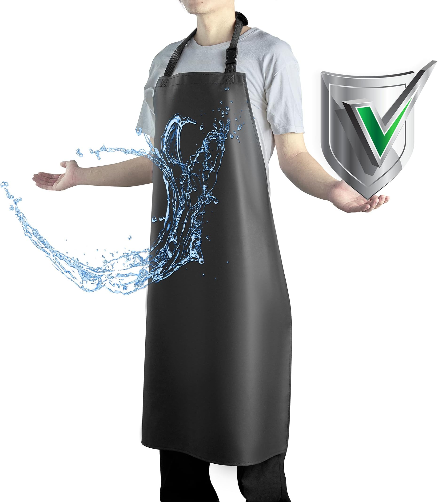 Waterproof Apron with Comfortable Adjustable Bib Rubber Vinyl Dishwasher Heavy Duty Apron for Men Women Dishwashing