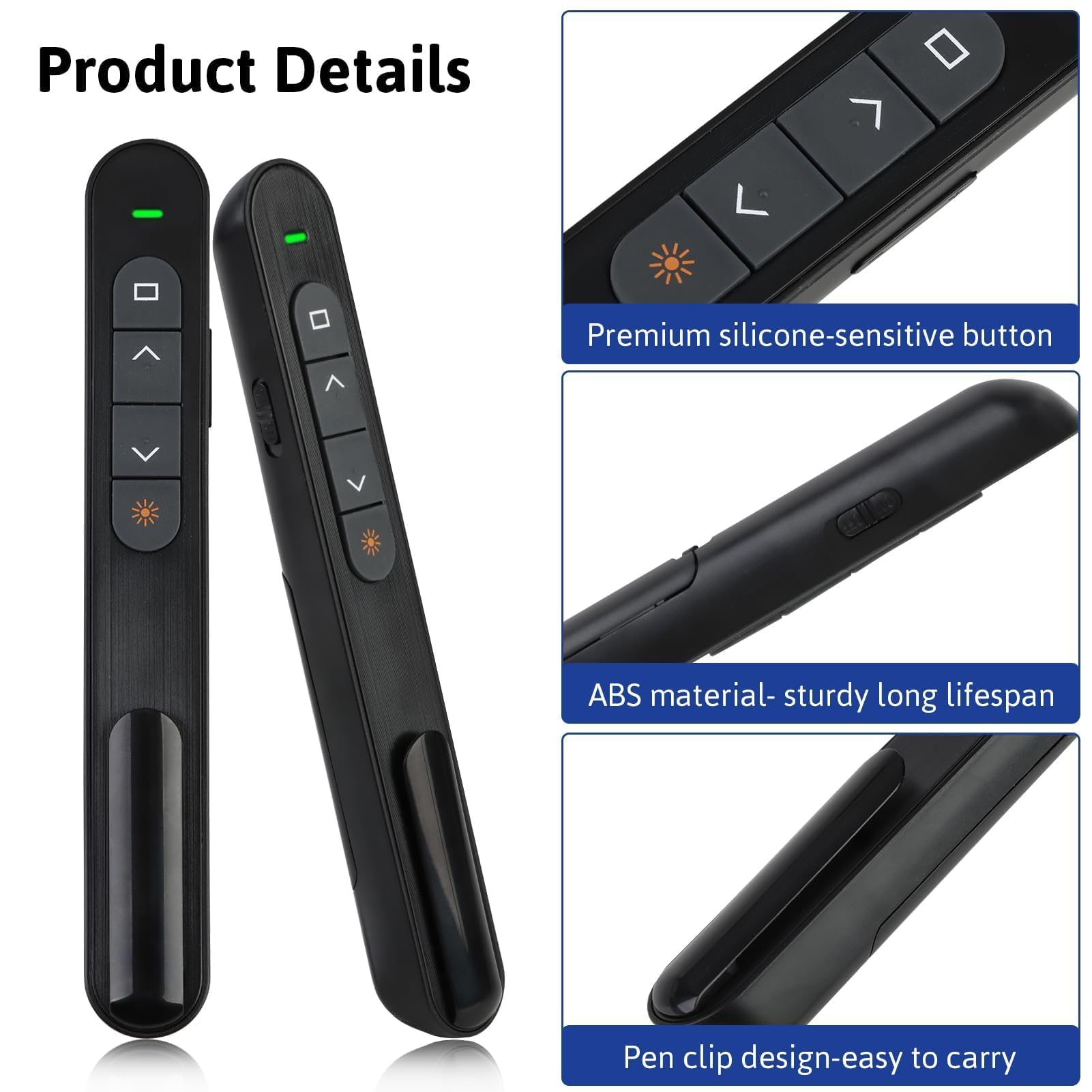 Pilot USB do komputera Powerpoint, prezentacja pilota 100M | USB Zapette Clicker PC, bezprzewodowy Bluetooth, 2,4 GHz, do Windows/Mac PC, czarny