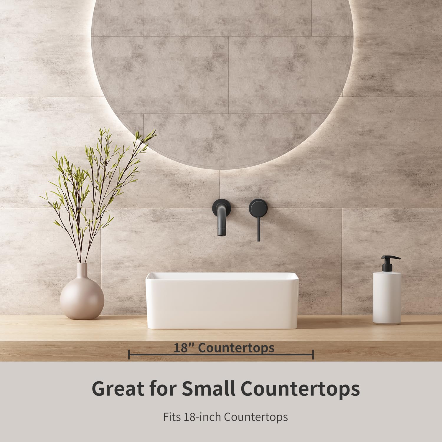 Fregadero de baño pequeño sobre la encimera: Fregadero de recipiente retangulado de 14 ″ x 9 ″, fregaderos  White Bowl para baños, lavabo de porcelana de cerámica pequeño lavabo de tocador 2