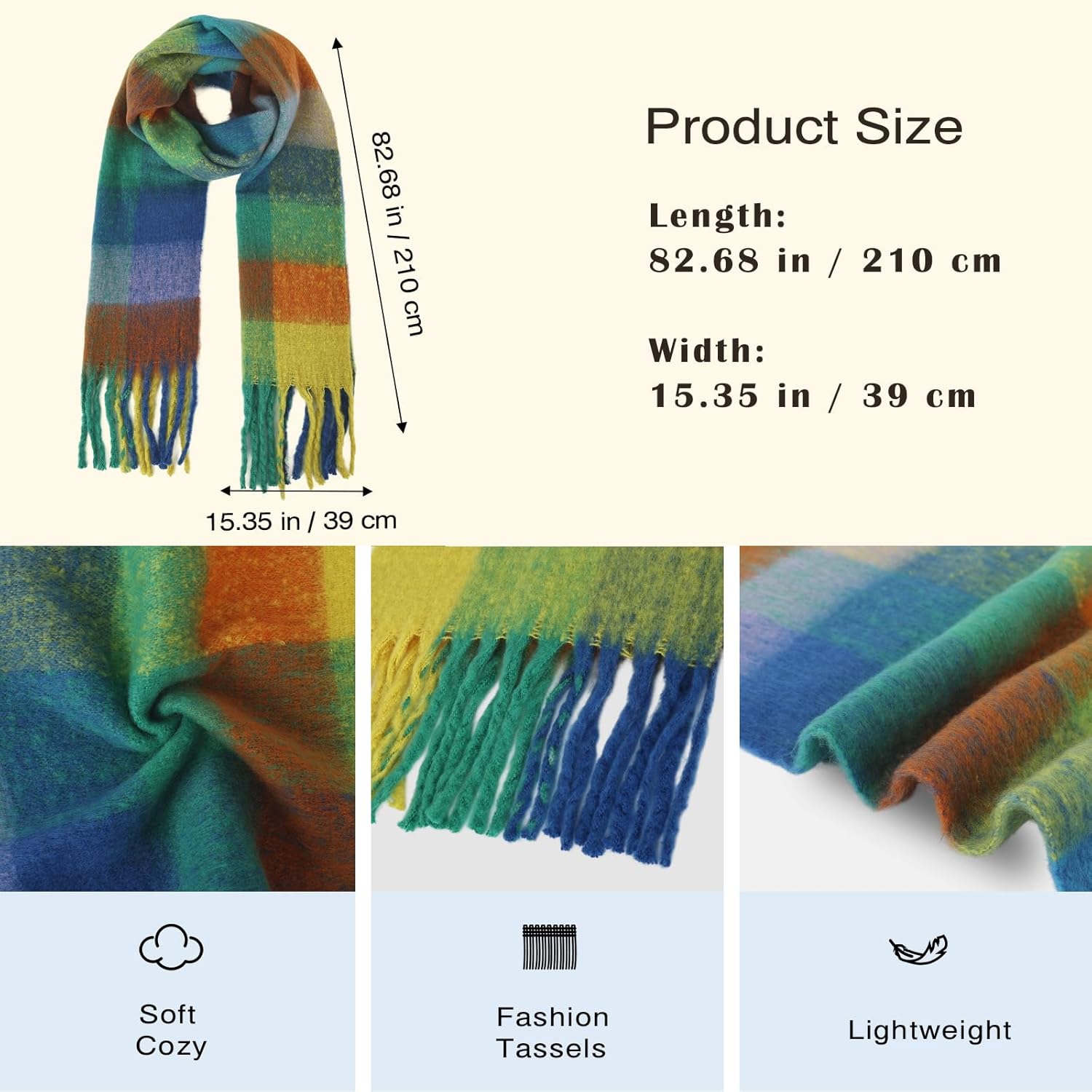 Surblue Women's Winter Scarf Large Coloured Plaid Warm Wrap Scarves Thick Blanket Shawl Oversized Checked Chunky Long Scarves - Image 5