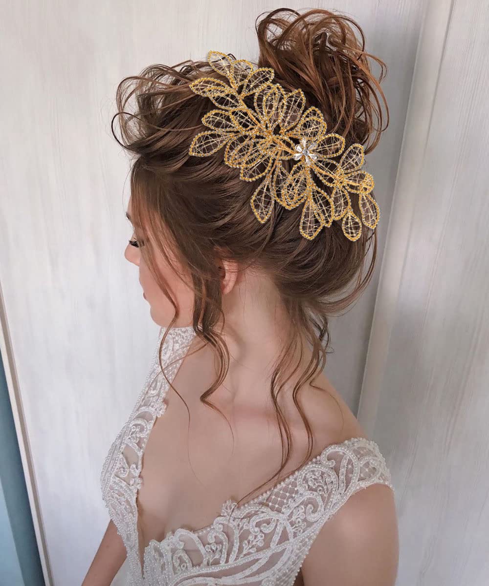 Gioielli Per Capelli Da Sposa Con Fiori Dorati - Foto 8