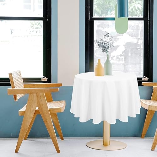 Miniatura 2 de Paquete de 12 manteles redondos blancos de poliéster de 60 pulgadas, tela lavable, resistente a las manchas y a las arrugas, ropa de mesa redonda