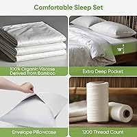 Vista 5 de TWK Luxury Sheet Set, Genuine 100% Viscose Derived from Bamboo, Cooling & Breathable, Silky Soft, Bedding Sheets & Pillowcases