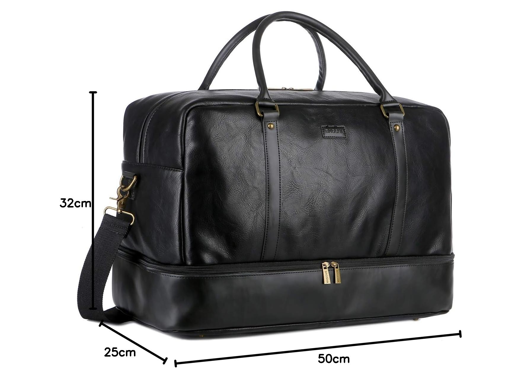 BAOSHA Reisetasche aus veganem Leder, groß, mit Schuhfach, HB-38