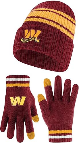 Miniatura 9 de Ultra Game Gorro de punto de invierno para jóvenes de la NFL, con cálidos guantes de pantalla táctil con rayas de equipo