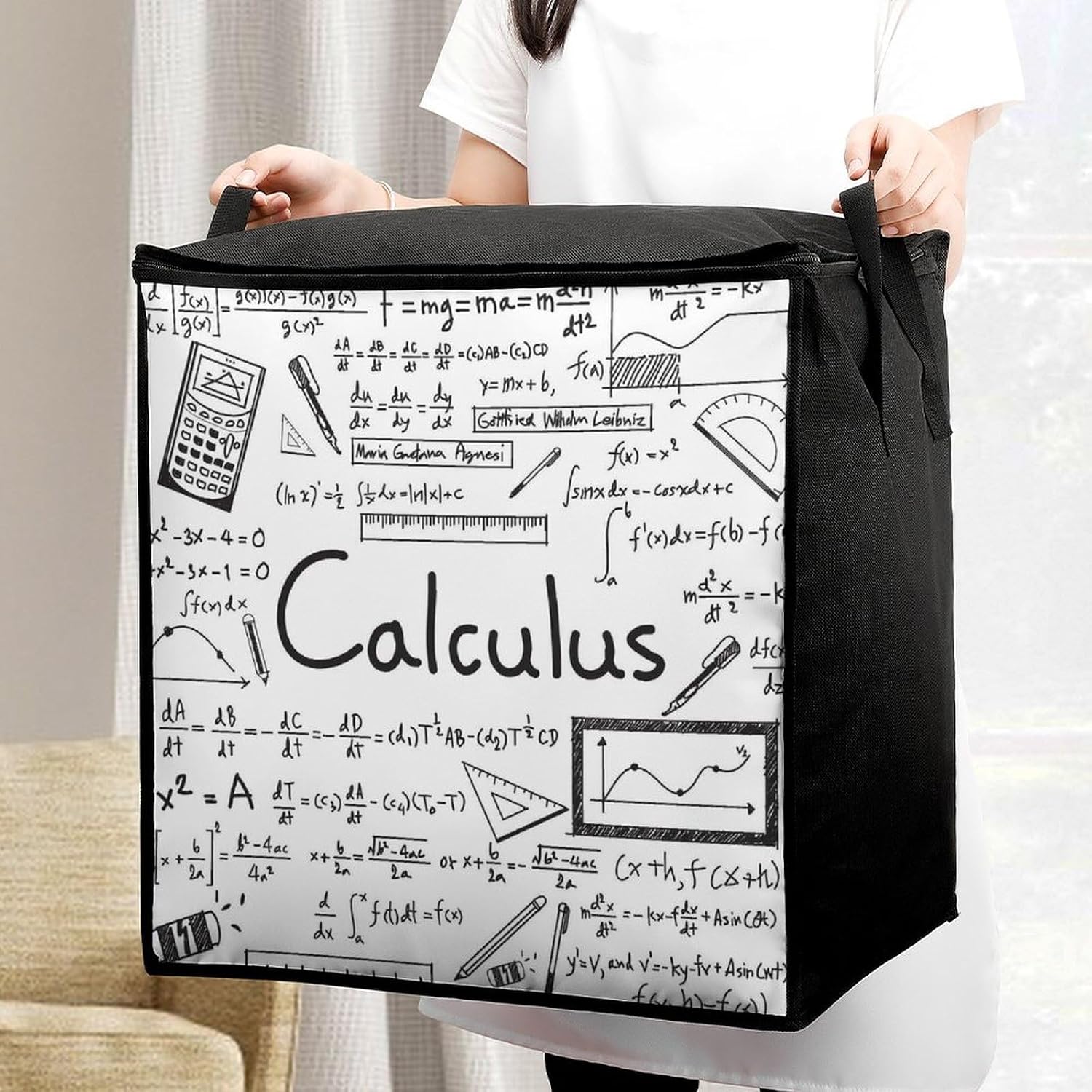 Math Geometry Geek Calculus Storage Bag with Zippers And Handle Extra Large Bedding Comforter Storage Bag Foldable Blanket Storage Bags Fabric Moving Bags for Closet Organizer (70L)