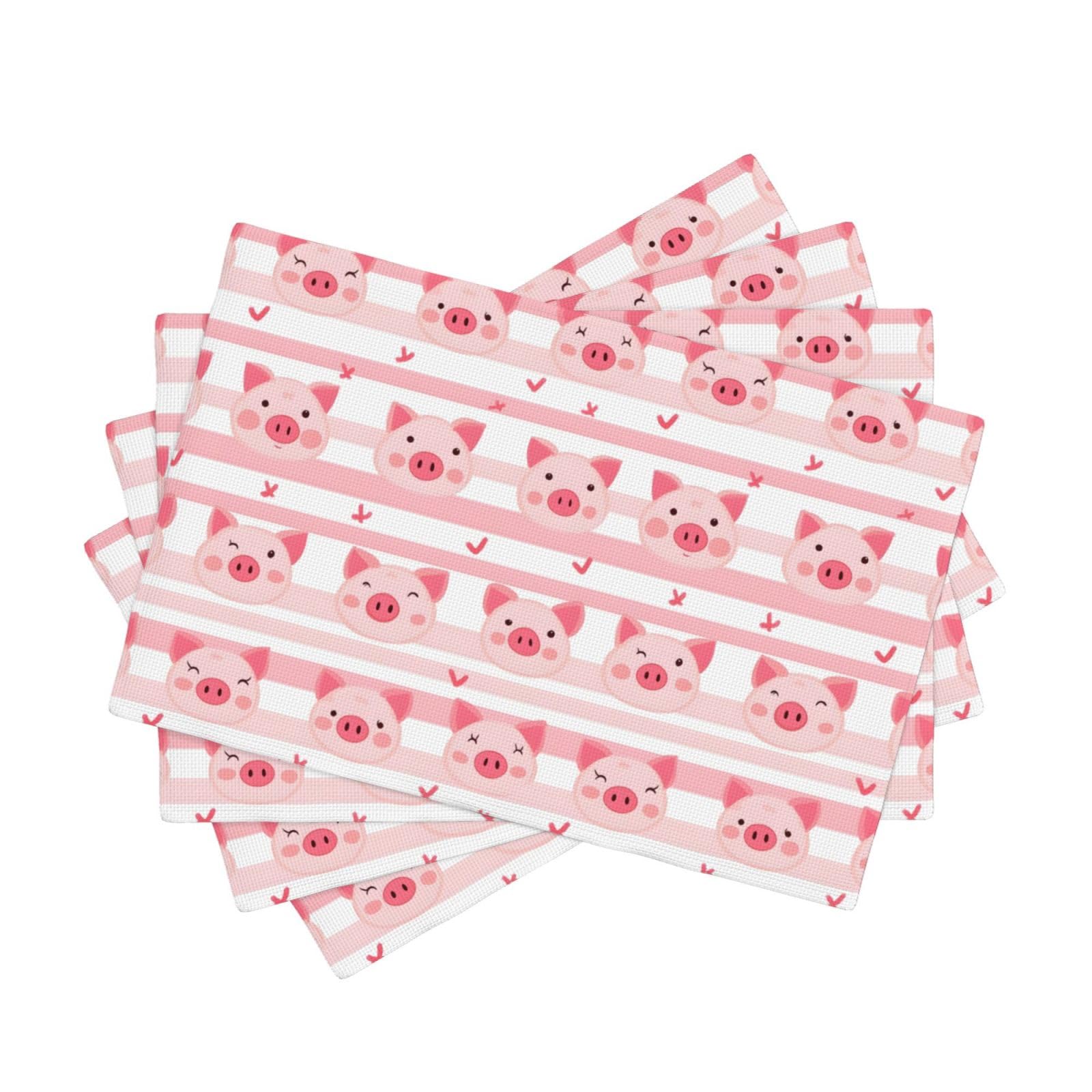 Set de table en faux lin motif cochon rose avec finitions haut de gamme pour fête