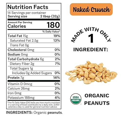 Miniatura 2 de Spread The Love NAKED CRUNCH - Mantequilla de maní orgánica (orgánica, totalmente natural, vegana, sin gluten, cremosa, tostada seca, sin sal