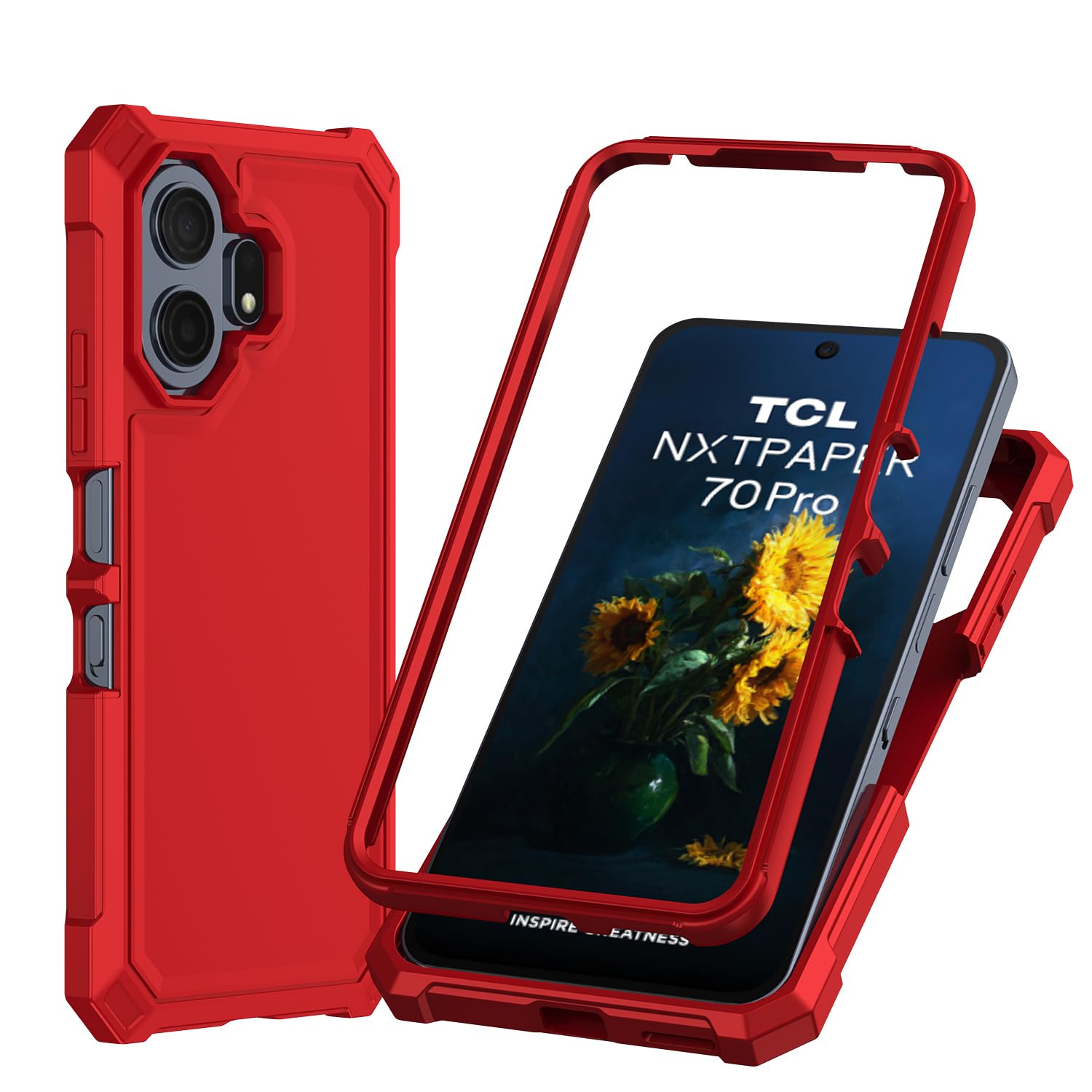 TCL NXTPAPER 70 Pro 5G - Funda para teléfono con protector de pantalla, parachoques frontal de silicona + parte trasera de policarbonato esmerilado, protección de cuerpo completo, funda de