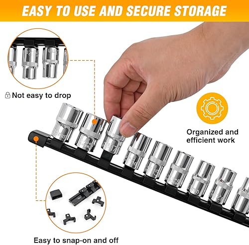 Vista 19 de GOOACC Organizador magnético de enchufes de 1/4 de pulgada, 2 piezas de soporte métrico SAE, bandeja organizadora de enchufes de 1/4 de pulgada