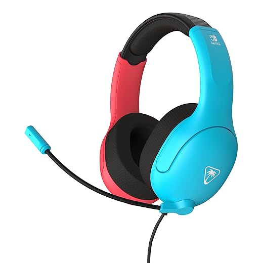 Turtle Beach Airlite Fit Wired Gaming Headset: Officially Licensed for Nintendo Switch, Nintendo Switch 2/Lite/OLED Model - Flip-to-Mute Mic, Over-Ear Comfort Cushions, 40mm Speakers - Neon Blue & Red