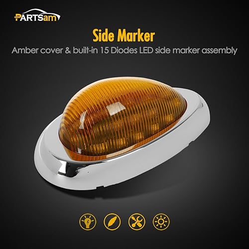Miniatura 2 de Partsam 2 marcadores laterales LED de cabina ámbar de 6 pulgadas  luz LED de giro para montaje en superficie de 15 luces LED de repuesto para