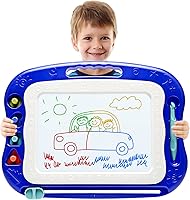 vusum Magnetic Drawing Board for Kids 3-7: Large Colorful Doodle Pad with Stamps, Erasable No-Mess Toddler Toy Gift (Blue)