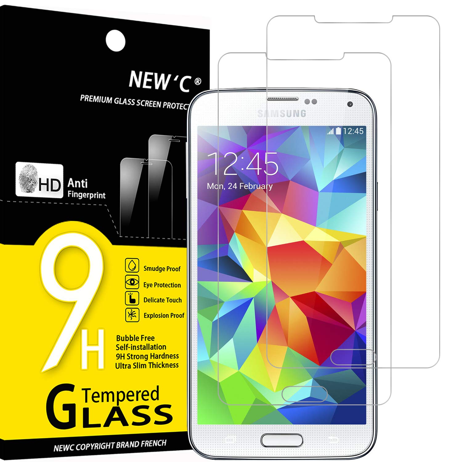 NEW'C Lot de 2, Verre Trempé pour Samsung Galaxy S5 Film Protection écran sans Bulles d'air Ultra Résistant (0,33mm HD Ultra Tra