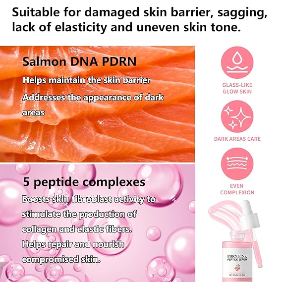 Salmon DNA Peptides Serum For Face, PDRN Serums with Niacinamide,5 Peptides Complex Designed to Support Skin Firmness, Elasticityn, Hydration Moisturizing, Uneven Skin Tone Korean Skincare