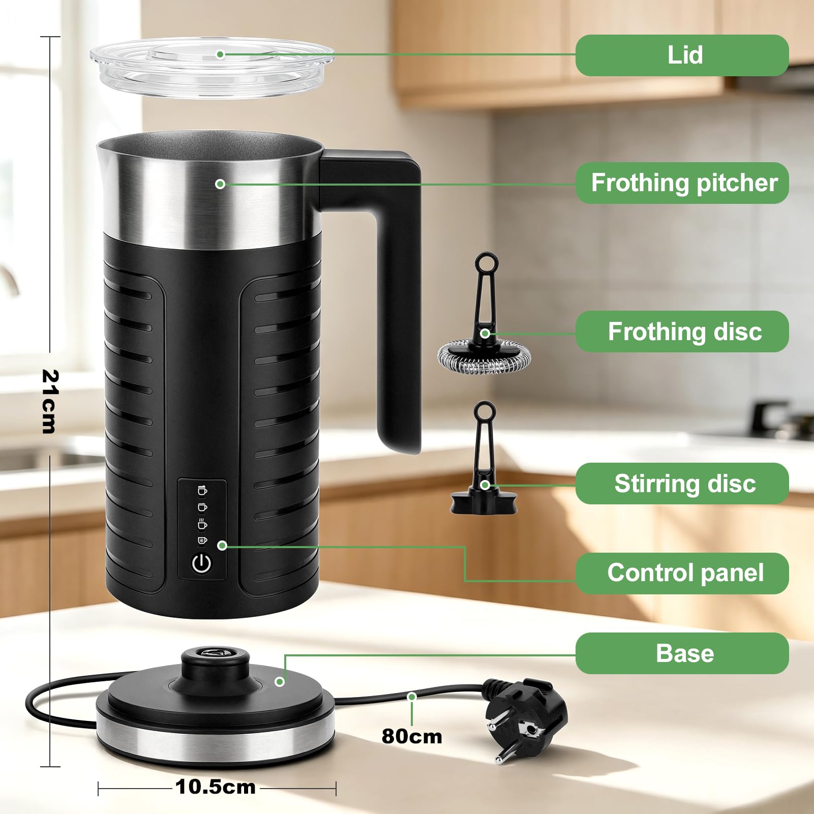 Espumador de leche AirOpen, espumador y calentador de leche eléctrico automático con función «One-Touch» para café, latte, capuchino y macchiato