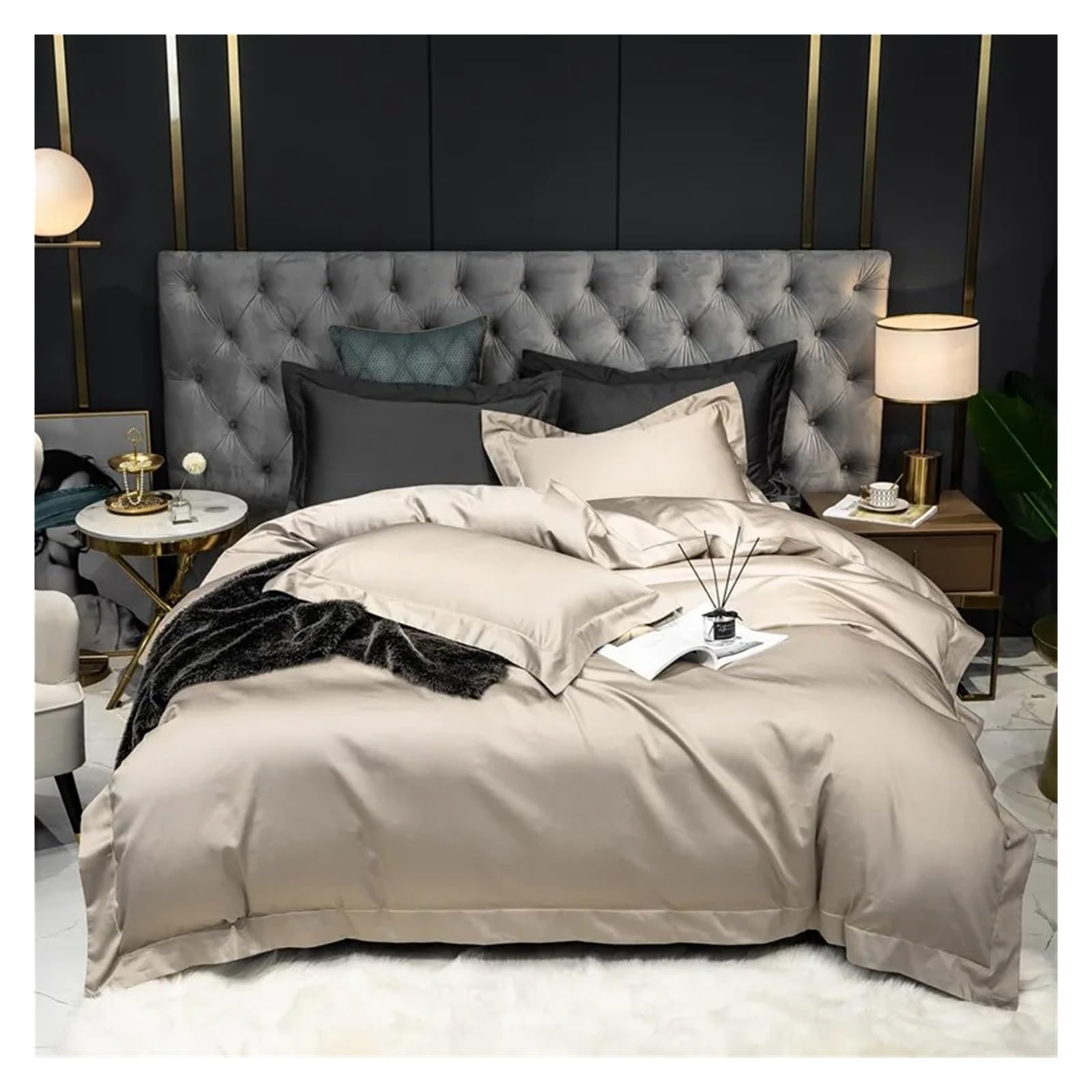 Cotton Bedding Set Solid Gray Queen King 4Pcs D-Fitted Bed Sheet Queen 4PCS