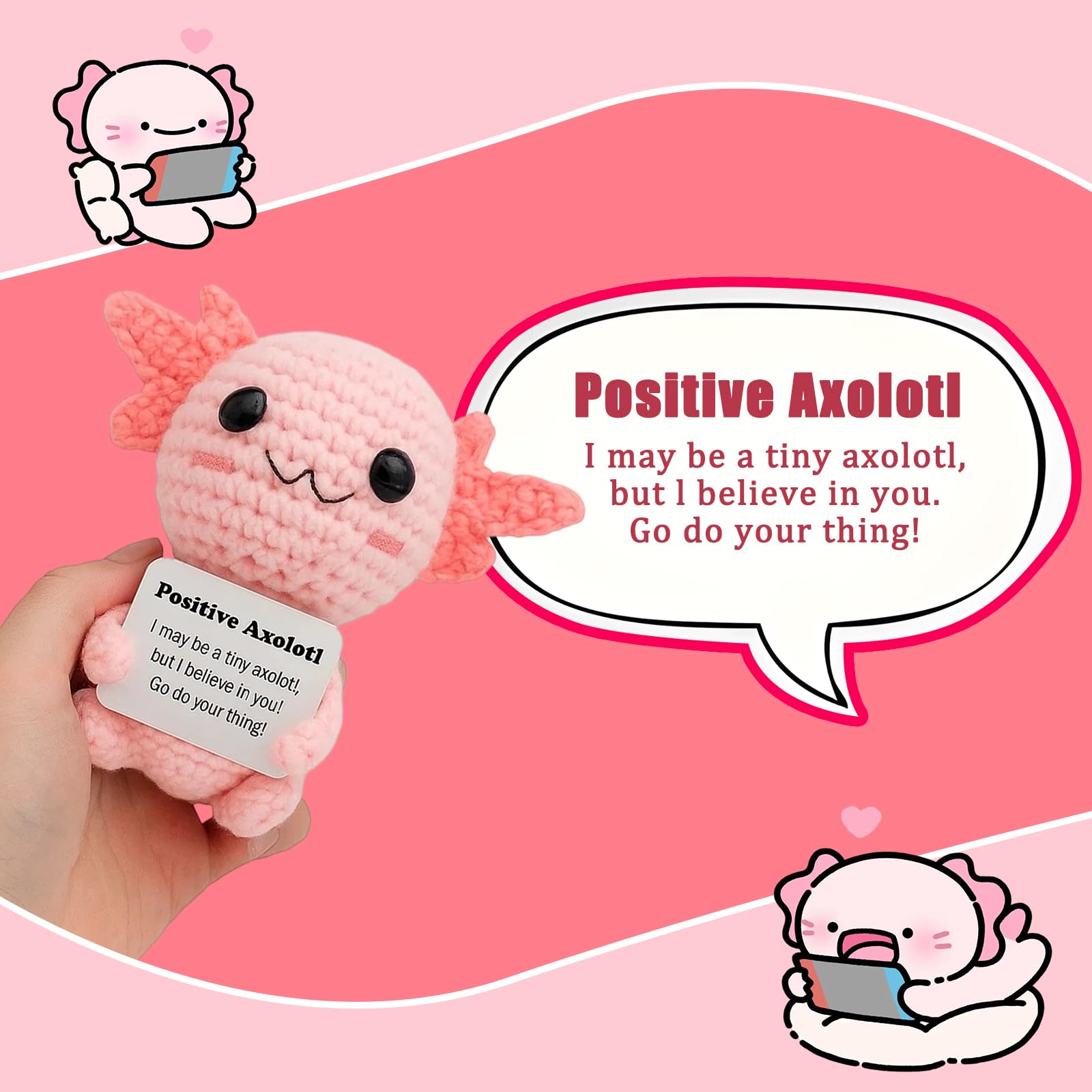 YREYBN Knitted Axolotl Doll, Funny Positive Axolotl Crochet, Emotional Support Gift, Positive Crochet Animals - Image 3