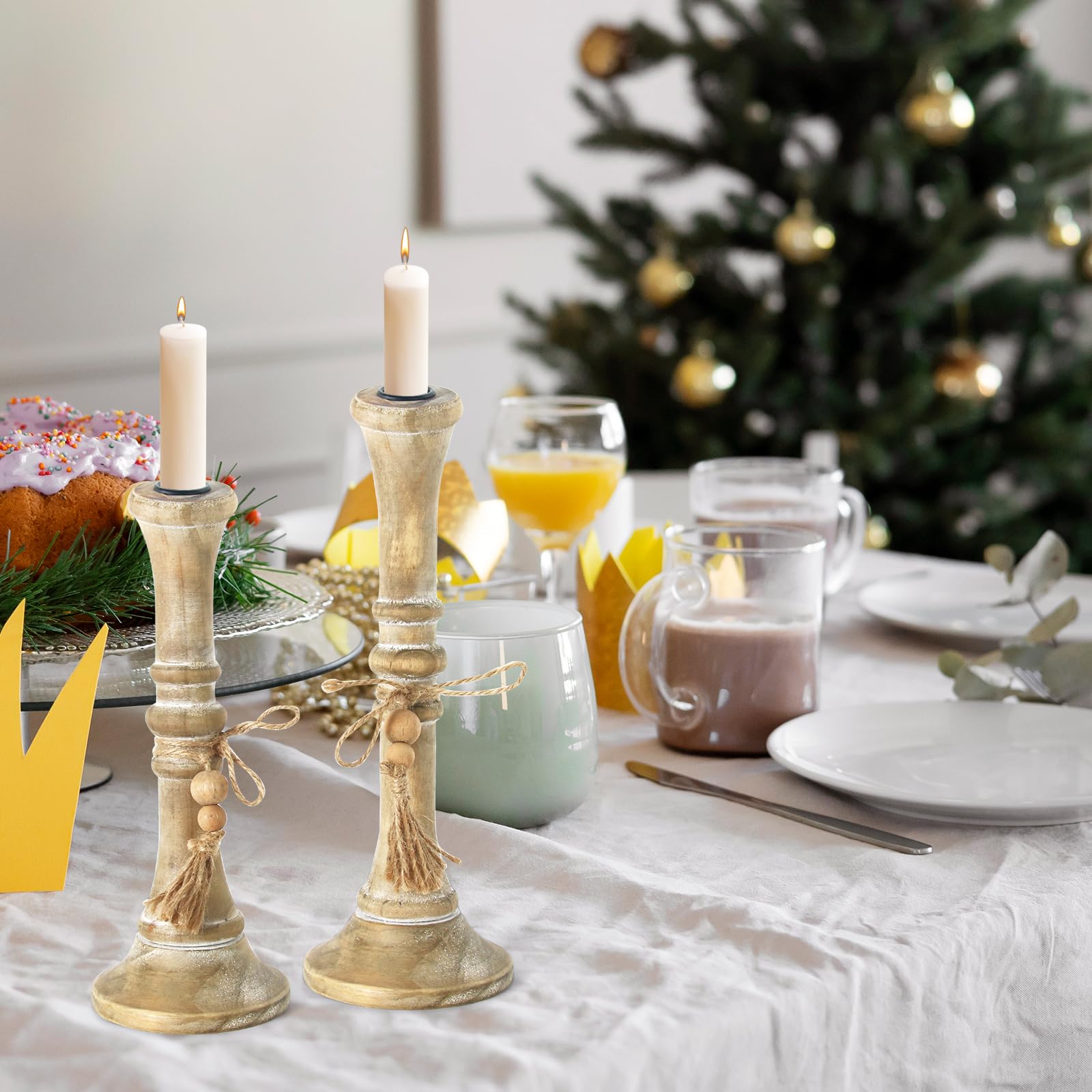 HUAXIN CRAFT H Wooden Candle Holder for Pillar Candle, Rustic Candle Holder for Traditional Home DÃ©cor, Farmhouse Distressed Table Centerpiece Set of 2(11â€?,13â€?)