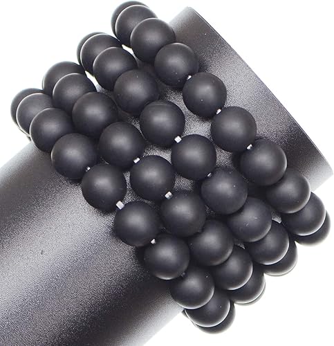 Miniatura 3 de Piedras preciosas redondas de ónix negro mate natural de 0.394 pulgadas, 80 cuentas sueltas a granel para hacer joyas y pulseras con cordón elástico