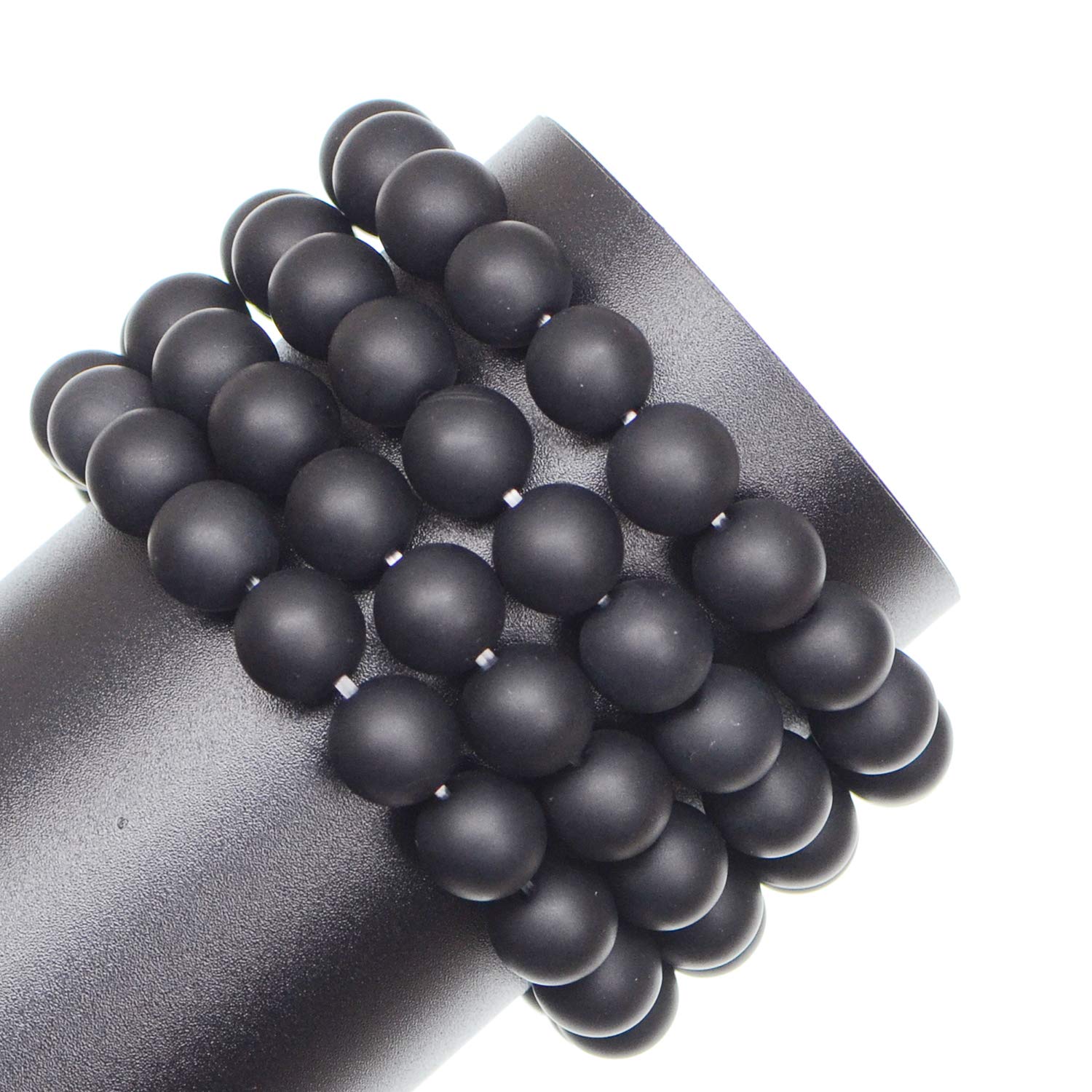 Piedras preciosas redondas de ónix negro mate natural de 10 mm, 80 cuentas sueltas a granel para hacer joyas, pulseras con cordón elástico LPBeads