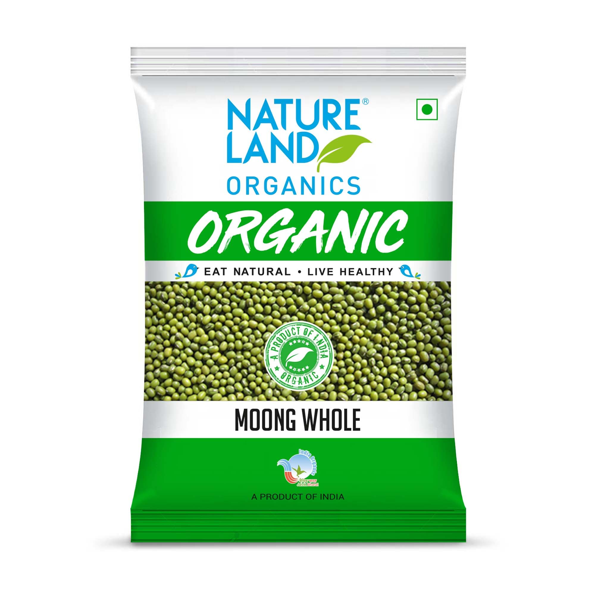Natureland Organics Moong Sabut/Whole Daal 1 Kg - Organic Healthy Pulses