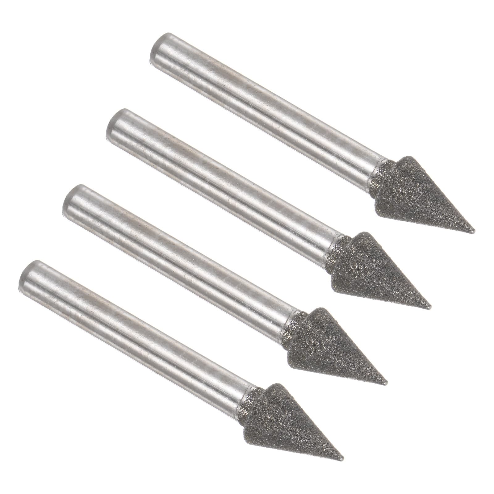 Kozelo 4pcs Diamond Grinding Bit - [10mm Dia 120 Grtis] Tapered Head Carving Drill Bits Rotary Tool for Carving Polishing Use | 6mm Round Shank