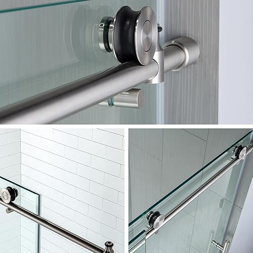 Miniatura 12 de WOODBRIDGE Puerta de ducha sin marco de 44-48 pulgadas de ancho x 76 pulgadas de alto, vidrio templado transparente de 3/8 (0.394 in) con película a