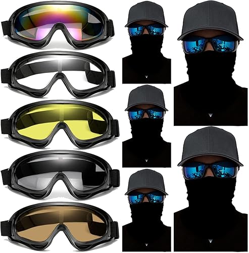 Miniatura 1 de Paquete de 10 accesorios de motocicleta, 5 gafas de esquí para motocross, a prueba de polvo, resistentes al viento, gafas de seguridad y 5 máscaras