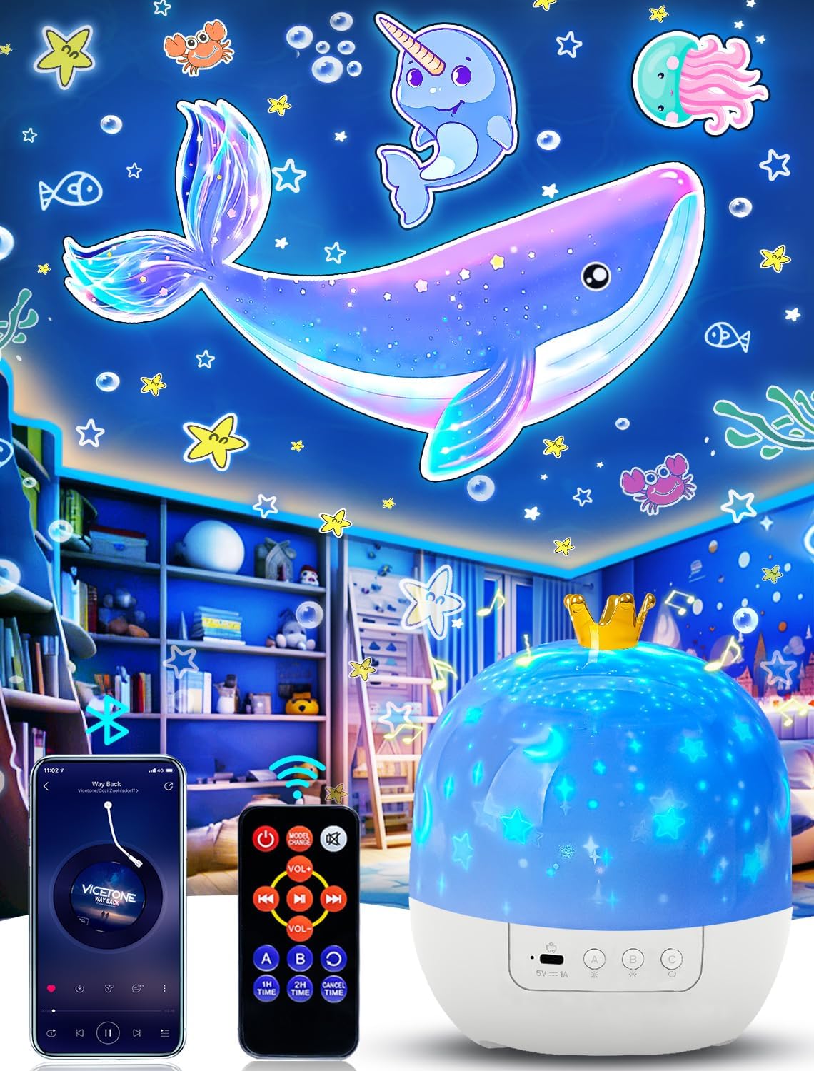 21 Sets of Films, Projector Night Light for Kids Bedroom, Ceiling, Kids Night Light Projector, Remote Control & Bluetooth Speaker, Rechargeable Music Timer Star Lamp for Girls, Birthday, Christmas