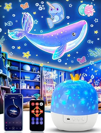 21 Sets of Films, Projector Night Light for Kids Bedroom, Ceiling, Kids Night Light Projector, Remote Control & Bluetooth Speaker, Rechargeable Music Timer Star Lamp for Girls, Birthday, Christmas