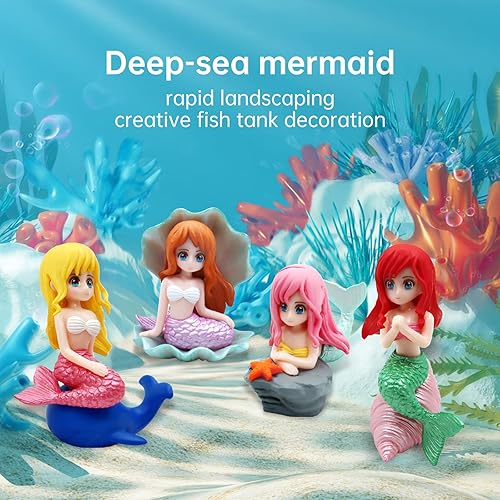 Miniatura 8 de VEADOOLLY 4 piezas de decoraciones de pecera de sirena, grandes decoraciones de acuario, accesorios interesantes para peceras, figuras de sirena en