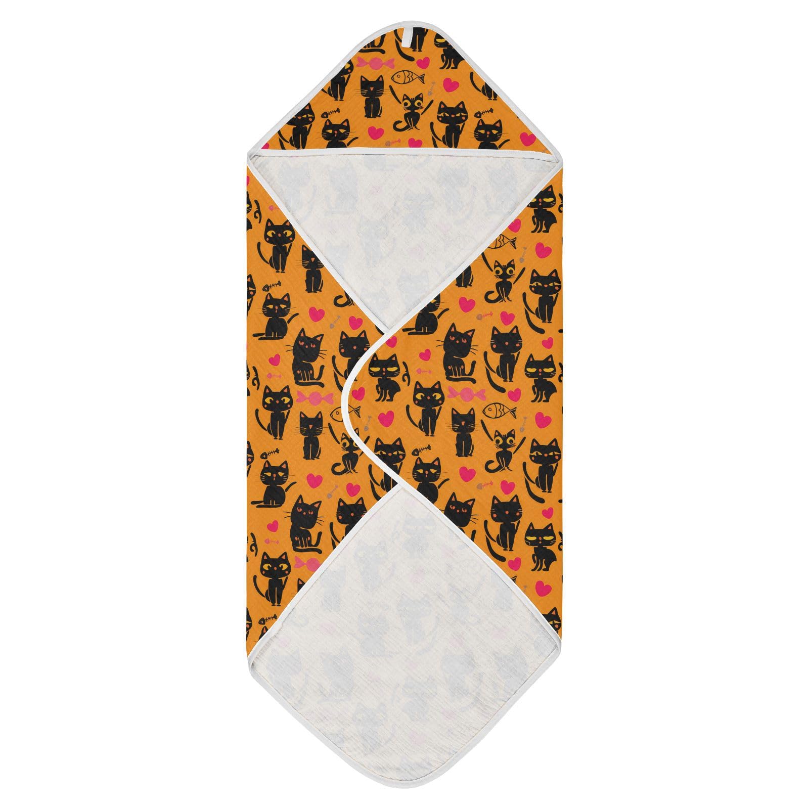 Msyxl Halloween Cats Hooded Towel - Ultra Soft & Absorbent Muslin Cotton Bath Towel for Babies, Toddlers, Newborn - Boys & Girls Essential 35