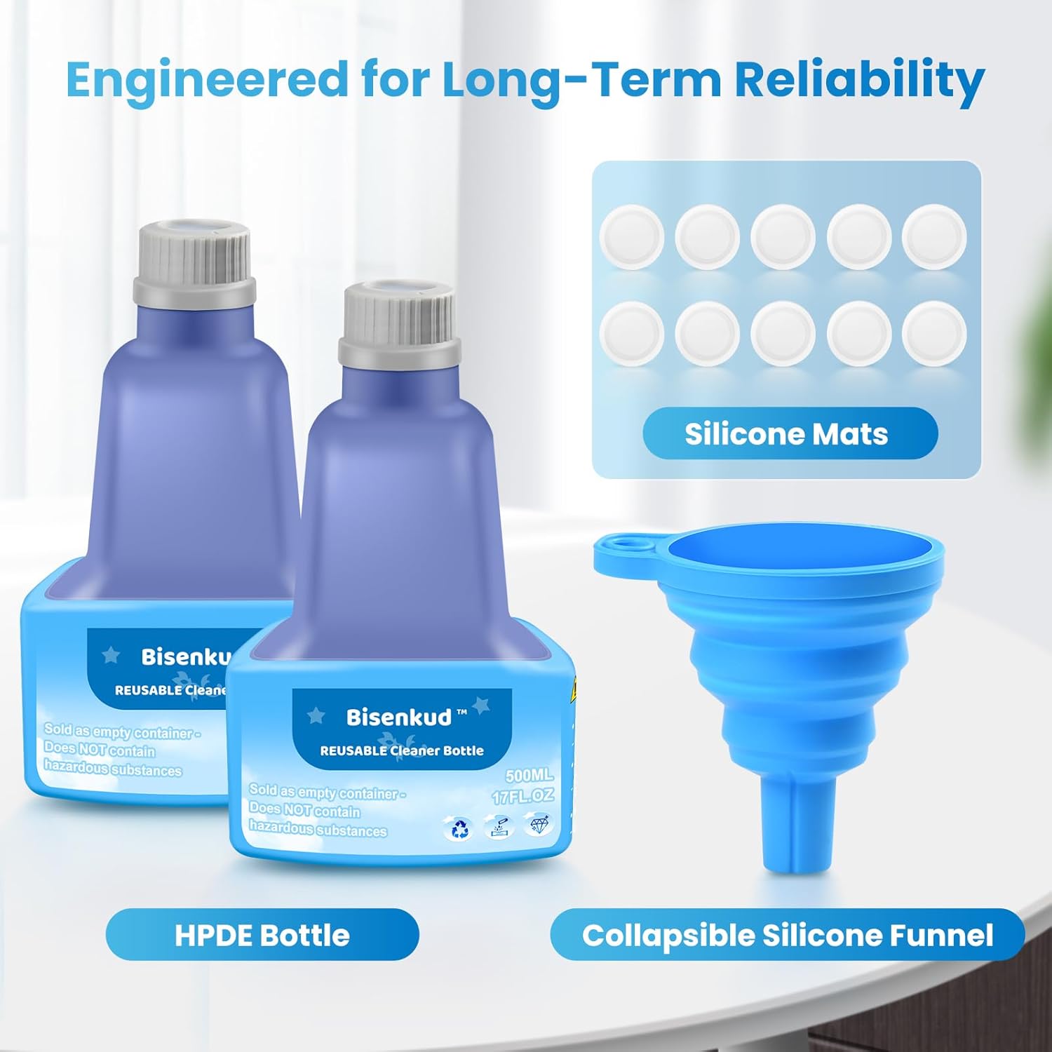 Bisenkud 2 Pack Refillable Bottle for Swiffer® Wet Jet™ Mop - 500ml /17 FL OZ - Leak-Proof HDPE Solution Bottle, Empty，Not for Power mop