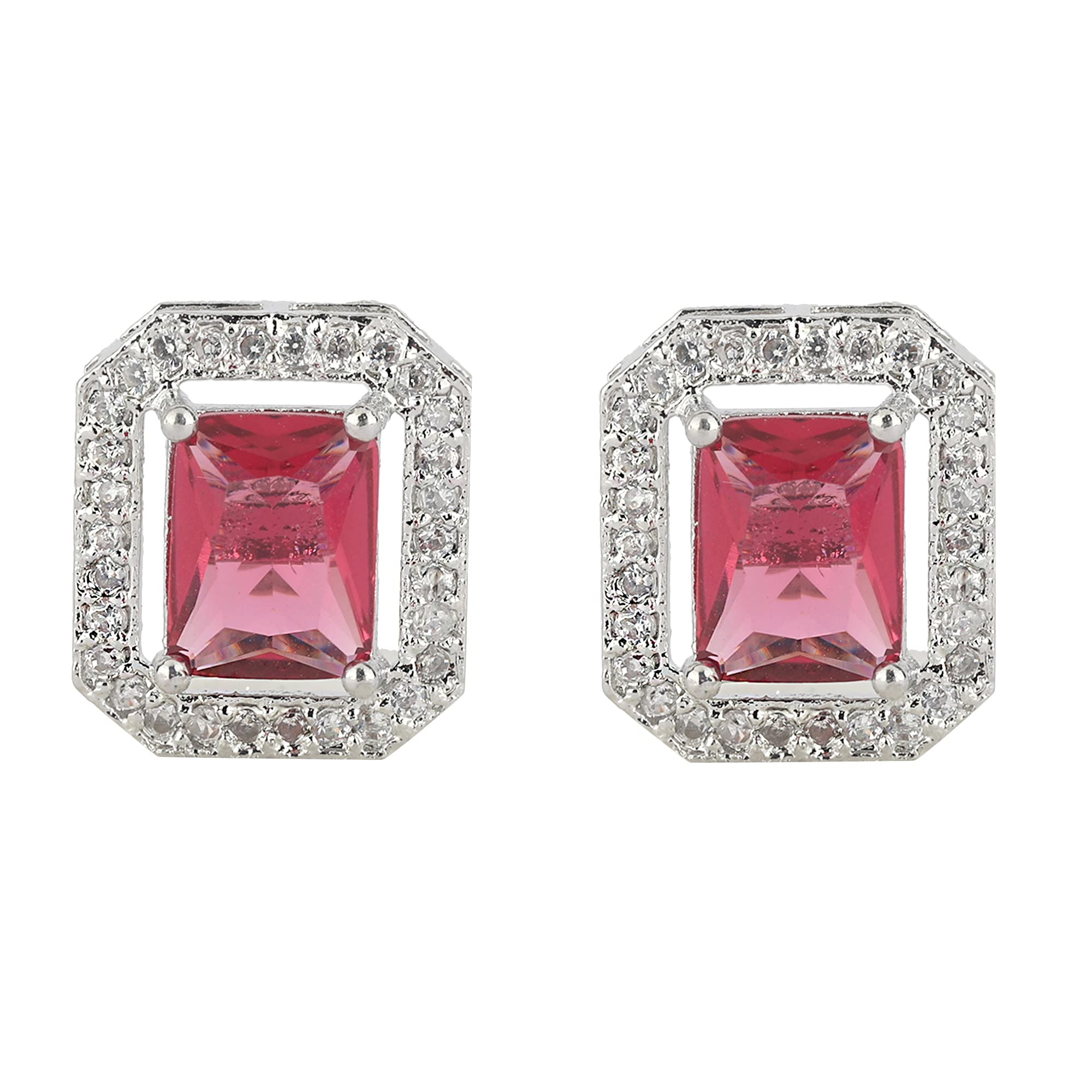 GlammTank Fancy AD Cubic Zirconia CZ Studded with Solitaire Stone Earrings Studs Tops For Women Girls (Maroon) (B0BZYX7L5C) Amazon Price History, Amazon Price Tracker