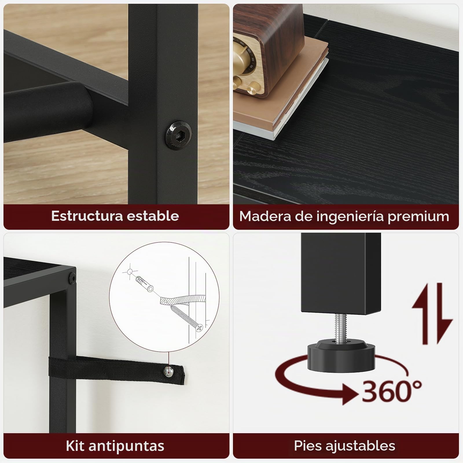 MAHANCRIS AGSBK9701 - Soporte de guitarra para instrumentos de 5 a 6 cuerdas, apto para guitarra acústica, bajo, soporte para guitarra con estantes para tocadiscos, con almohadillas de goma