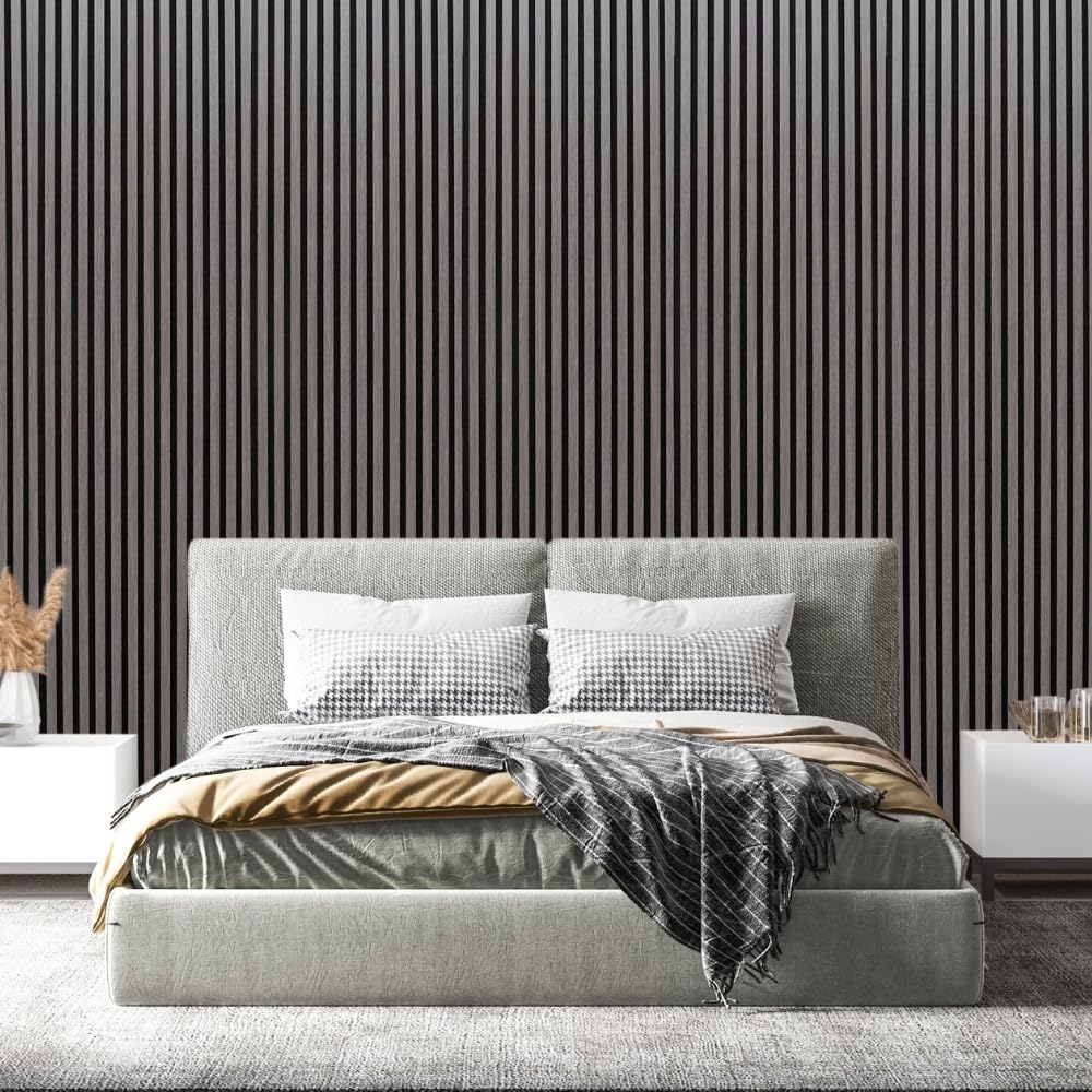 Acoustic Wall Panel Slat Design Decorative Panelling Grey Oak Shade 2400 x 600mm Sound Absorbing 3D Feature Wall