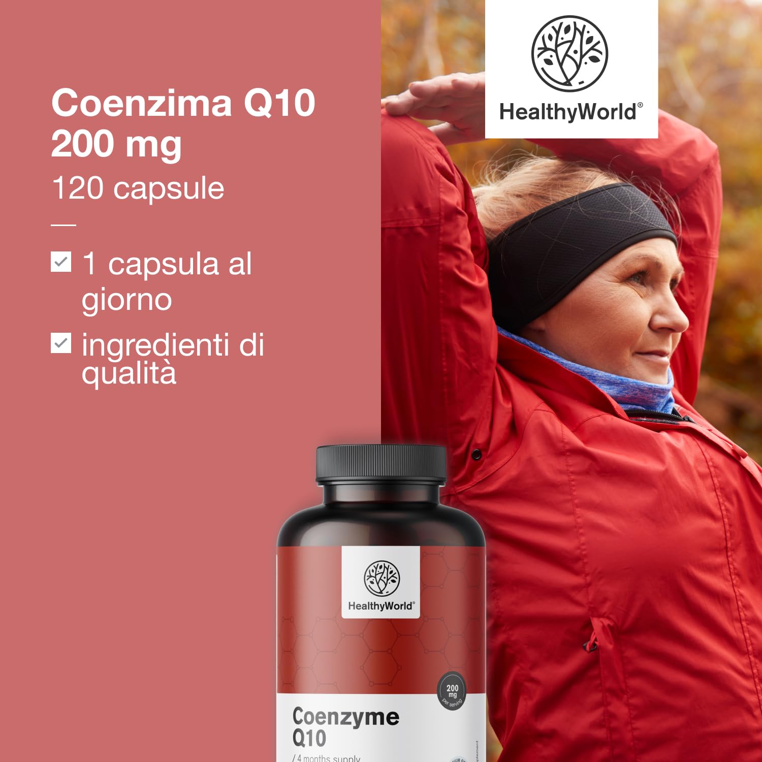 HealthyWorld® Coenzima Q10 200 mg - Alto contenuto, Foritura ottimale - 120 Capsule Vegetali - scorta per 4 mesi – 200 mg di Coenzima Q10 per capsula - Aumento di Energia, Azione Anti-age