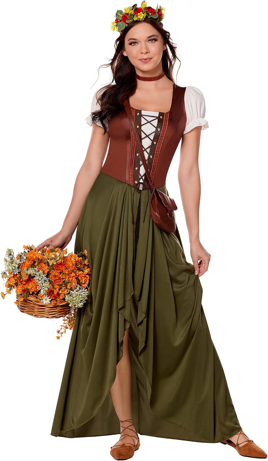 Spirit Halloween Adult Floral Medieval Maiden Dress Costume | Time Period Costume | Medieval Costume | Women's Costume