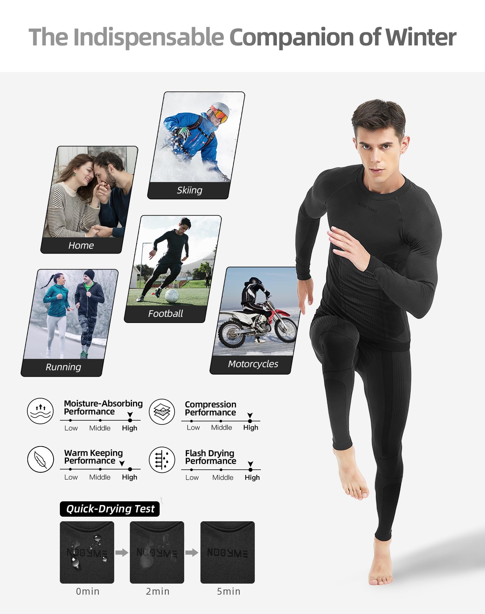 NOOYME Intimo Termico Uomo Biancheria Intima Termica Uomo Traspirante Asciugatura Rapida per Sci Ciclismo Corsa Allenamento
