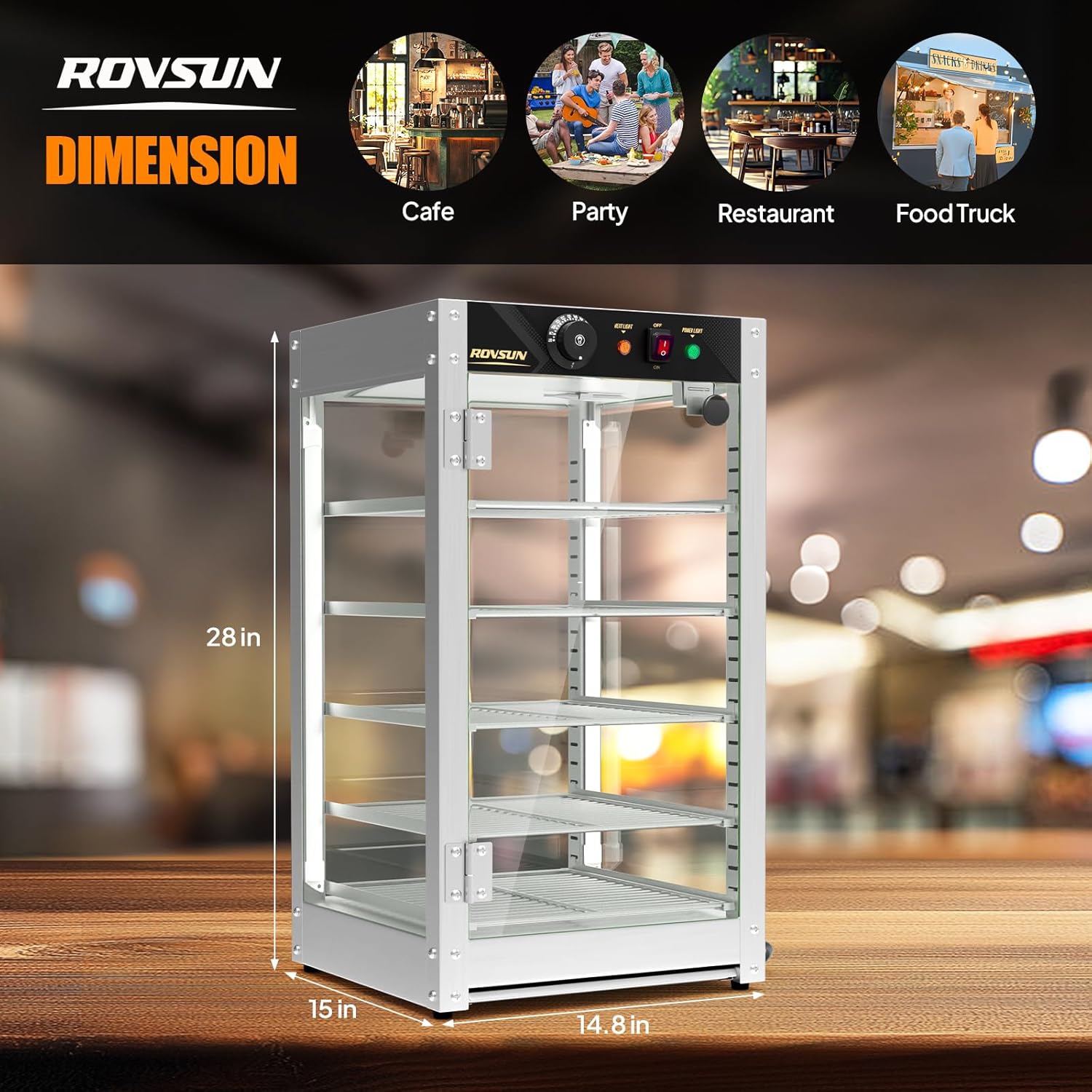 Bonnlo Commercial Food Warmer Display with Tri-Colors and Adjustable Shelf, 5-Tier Electric Countertop Warmers for Hamburger, Chicken, Bread, Pizza Warmer in Restaurant, Cafe, Store 800W 86℉-185℉