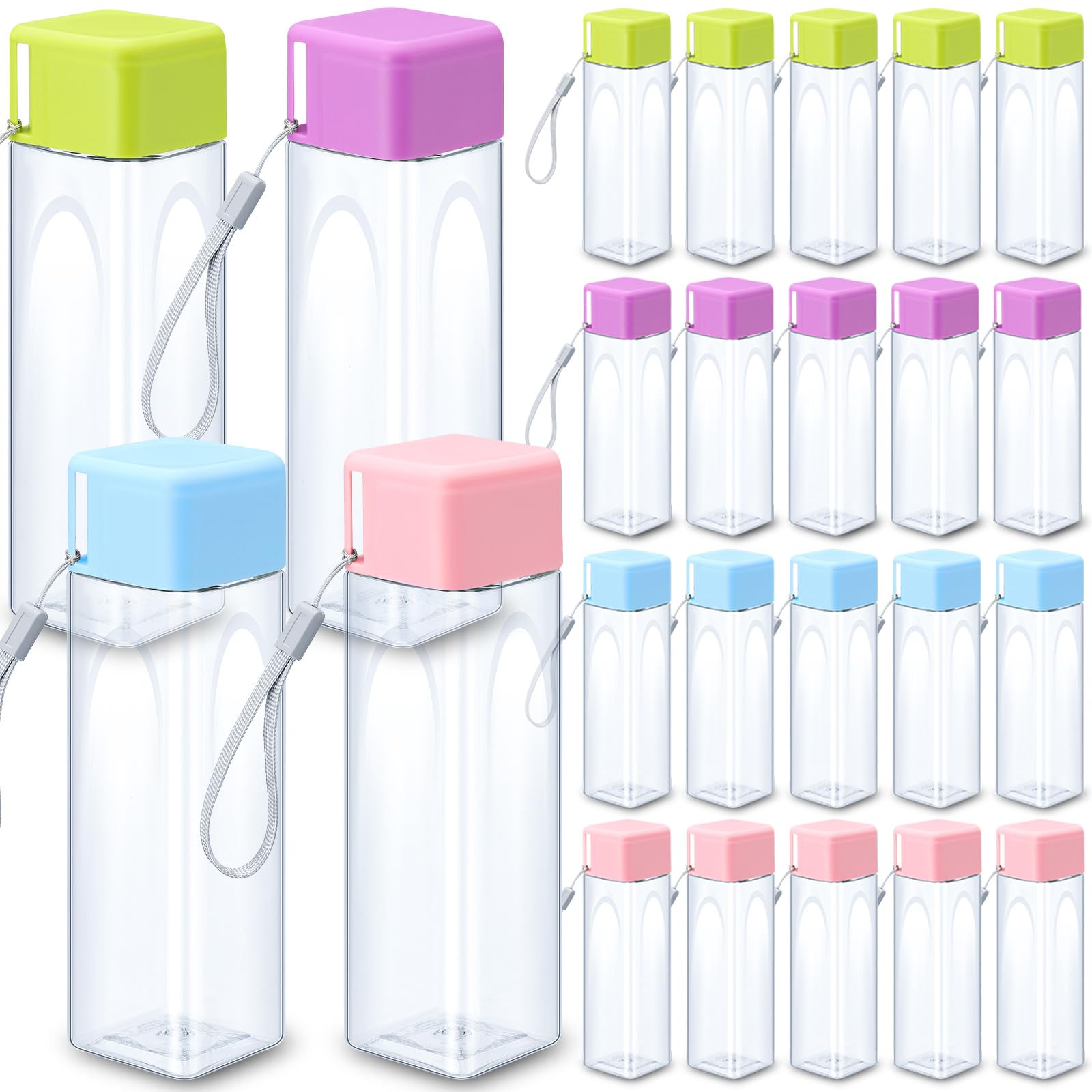 Nuogo 20 Pcs Water Bottles Bulk 17 oz Plastic Sports Water Bottles for Kids Adults Reusable Leak Proof