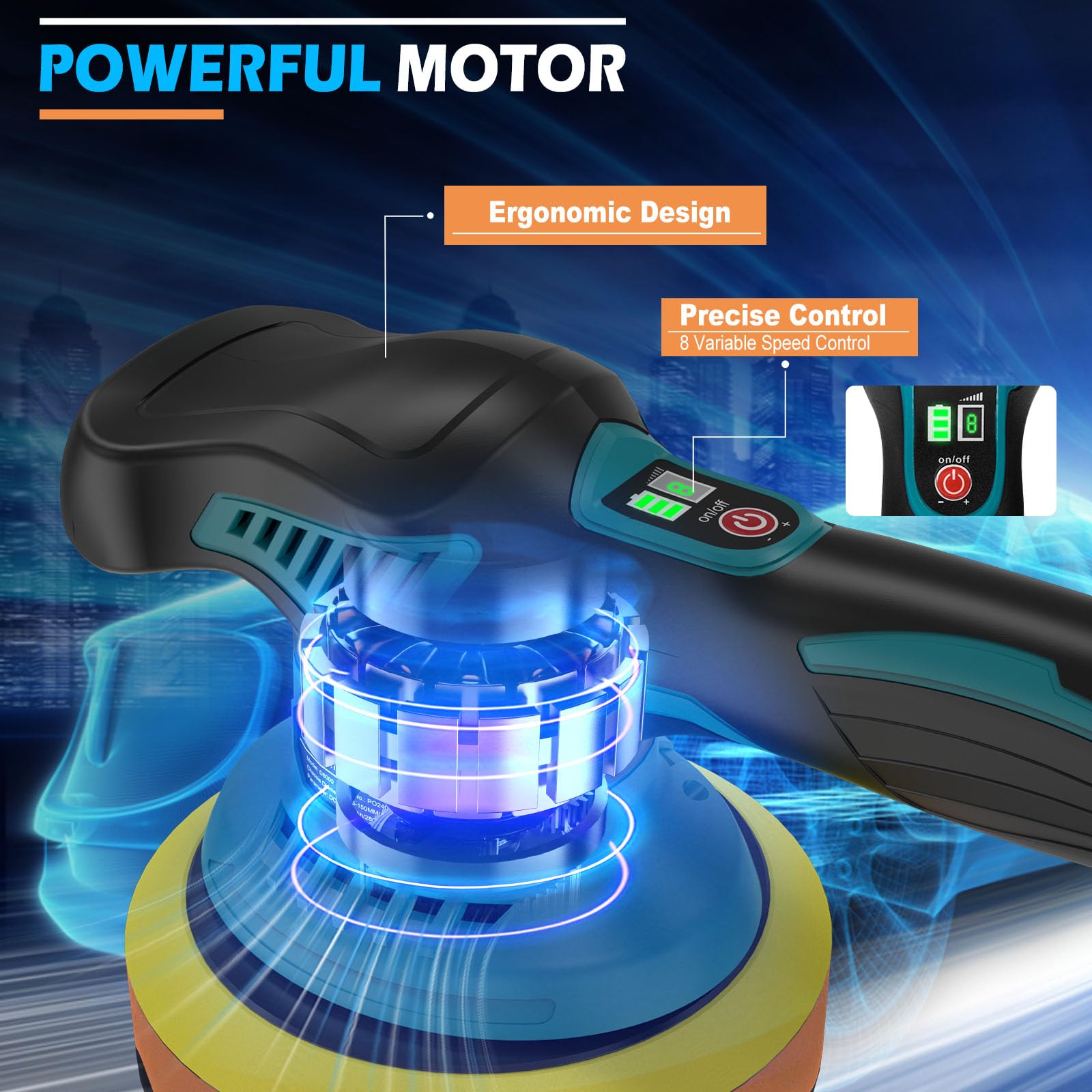 6" Lucidatrice Auto a Batteria, 21V Lucidatrice Rotorbitale con 2 Batterie 4000mAh e 8 Velocità Regolabili e 6000RPM, Wireless e Leggera, Ideale per Fai da Te e Detailing Auto, Lucidatura, Polishing